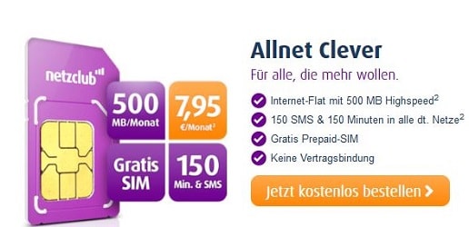 netzclub allnet clever tarif - gratis sim karte