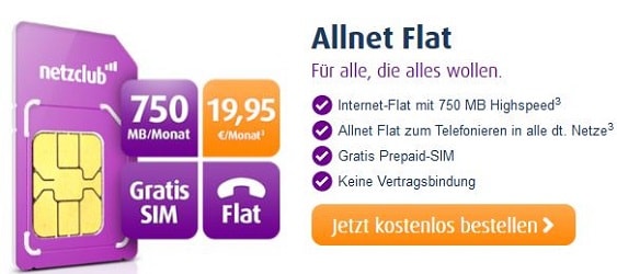 netzclub allnet flat Tarif - gratis sim karte